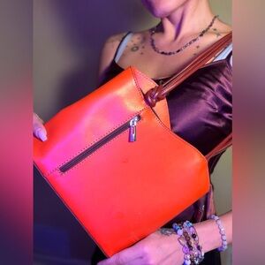 Vibrant Orange Italian Leather Tote Bag Made in Italy